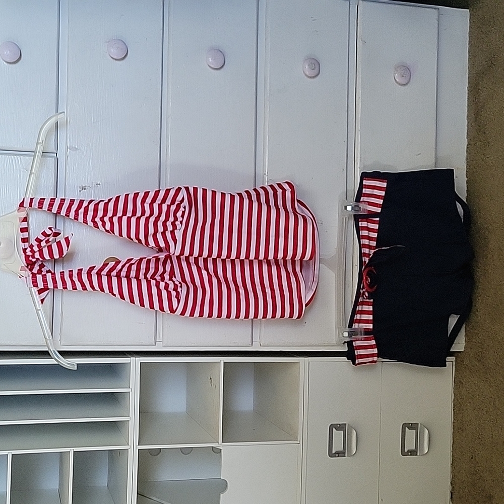 Marina West 2 piece swim suit red striped and naxy XXL